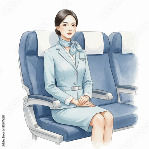 Elegant Watercolor Flight Attendants in Professional Aviation Scenes