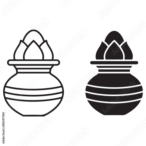 Traditional Auspicious Pot Icon with Coconut and Leaves