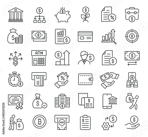 Set of collection line icons related Personal Finance. Editable stroke. Perfect pixel on transparent background