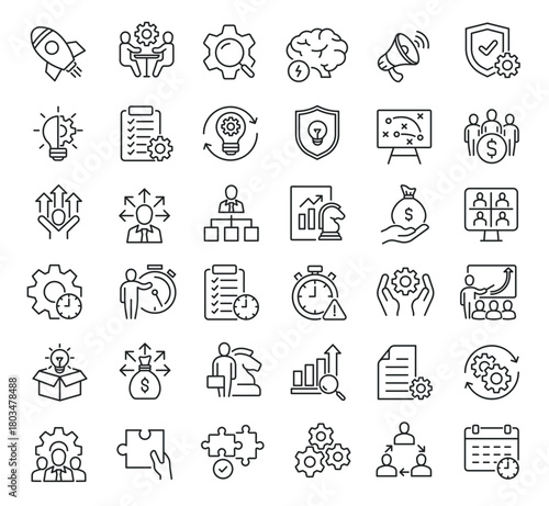 Set of collection line icons related Project Management. Editable stroke. Perfect pixel on transparent background