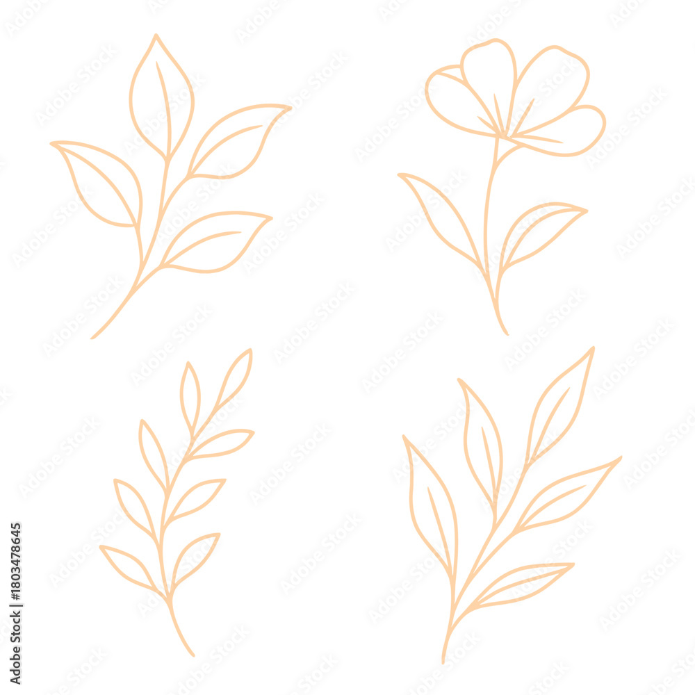 Naklejka premium Minimalist Light Floral Branch Vector Set