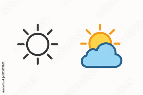 Sun and Cloud Weather Icon Styles Vector
