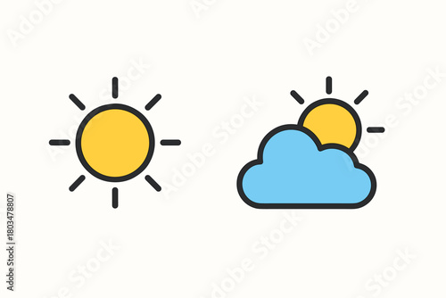 Sunny and Cloudy Weather Icons Vector