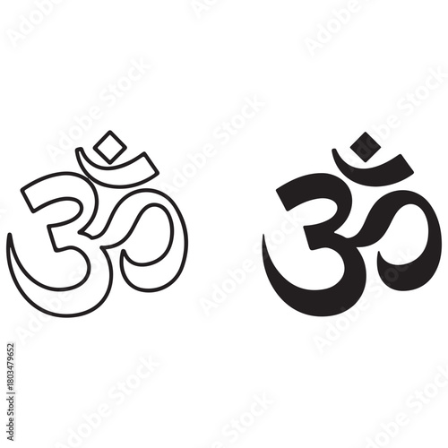 Om Aum Symbol Outline and Solid Black Design on White