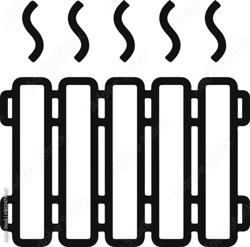 Radiator heater with heat waves outline icon representing warmth comfort and energy