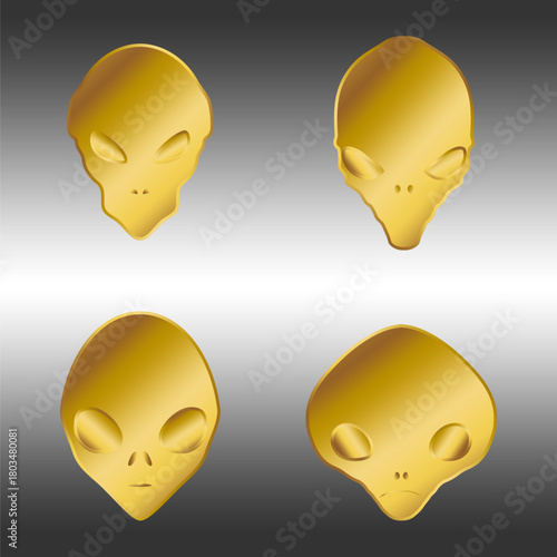 Alien head icon. Or an unknown creature. Golden alien, a symbol of fantasy, UFO, or mysticism. Humanoid head, extraterrestrial civilization.