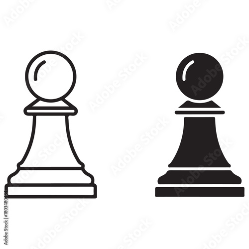 Black and White Chess Pawn Icons, One Outline and One Solid Silhouette