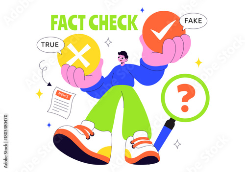 Fact Check Vector Illustration Featuring Myths Vs Facts News For Thorough Evidence Comparison and Accurate Information Review In a Flat Background