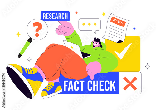 Fact Check Vector Illustration Featuring Myths Vs Facts News For Thorough Evidence Comparison and Accurate Information Review In a Flat Background