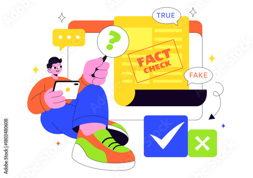 Fact Check Vector Illustration Featuring Myths Vs Facts News For Thorough Evidence Comparison and Accurate Information Review In a Flat Background