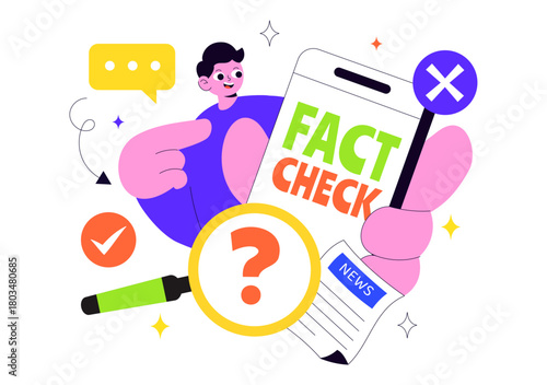 Fact Check Vector Illustration Featuring Myths Vs Facts News For Thorough Evidence Comparison and Accurate Information Review In a Flat Background