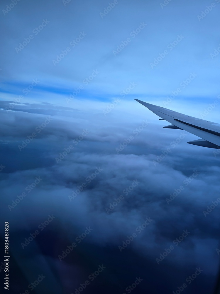 Fototapeta premium Airplane Wing Over Clouds During Flight