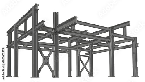 Steel frame structure on white background architectural rendering