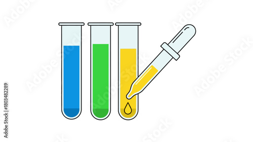 Test tubes and dropper with colorful liquids