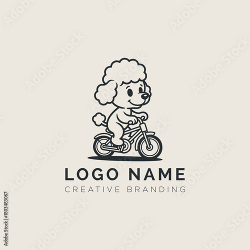puppy black schnoodle on a bicycle, logo