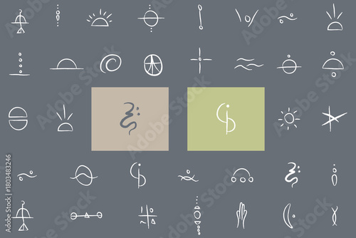 Wellness Holistic Boho Yoga Icons, Hand drawn, customizable stroke, vector, illustration
