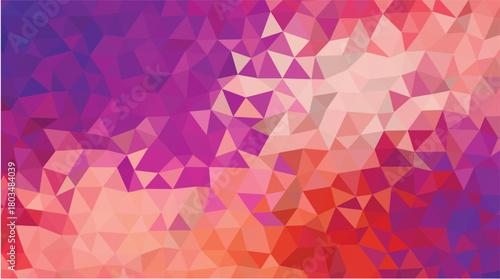 Warm Low Poly Abstract Background - Vibrant Pink, Red, and Orange Geometric Pattern