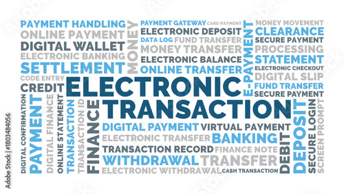 Electronic Transaction Word Cloud, Digital Payment transfer and E-Banking terms