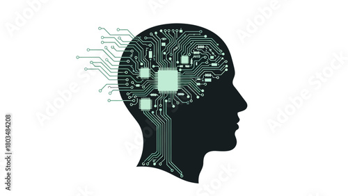 Silhouette of a human head with a circuit board inside