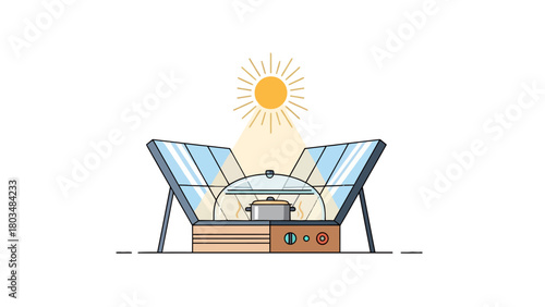 Solar cooker using mirrors to direct sunlight onto a pot
