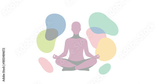Serene Figure in Meditation Pose Surrounded by Abstract Colorful Shapes