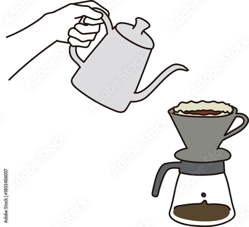 コーヒーをドリップ式で淹れる手元のイラスト