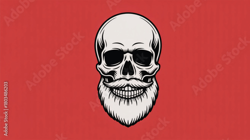 Skull With Beard And Mustache On Red Background skeleton