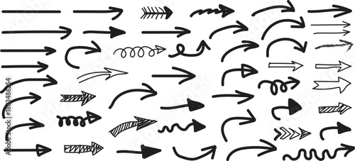 Hand drawn arrow set. doodle style pointers, indicators, and direction signs.