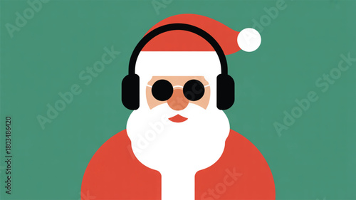 Stylized Santa Claus wearing headphones and sunglasses
