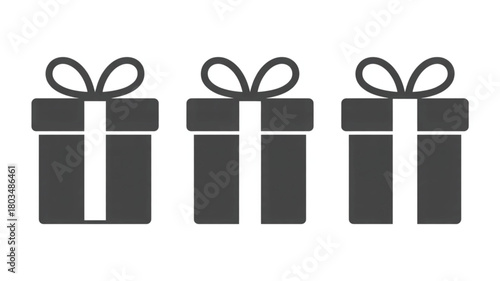 Three Dark Gift Boxes with Ribbons on White Background