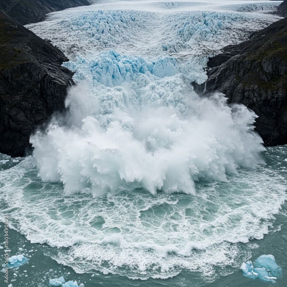 Fototapeta premium A sudden glacier collapse sending a tidal wave of ice crashing i