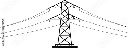 High voltage transmission tower, electricity pylon structure, power grid infrastructure, lattice steel tower, energy distribution lines, industrial utility pole, electrical network support system