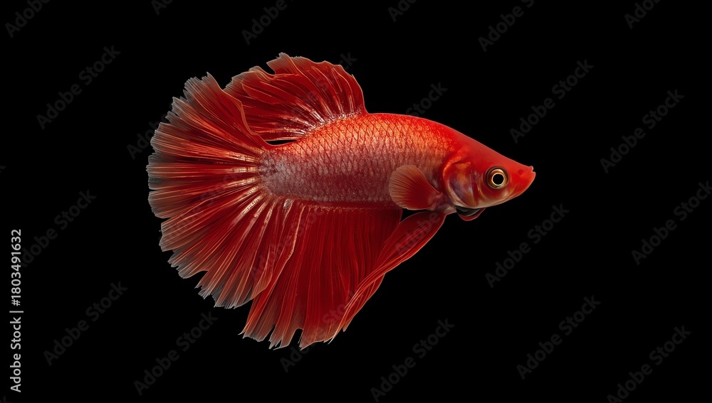 Fototapeta premium Red betta fish on black background