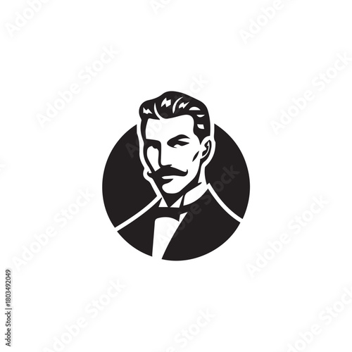 Black and White Handsome Man Illustration in Clean Vector Line Art Style on Minimal Background