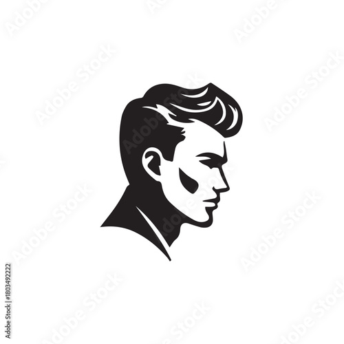 Black and White Handsome Man Illustration in Clean Vector Line Art Style on Minimal Background