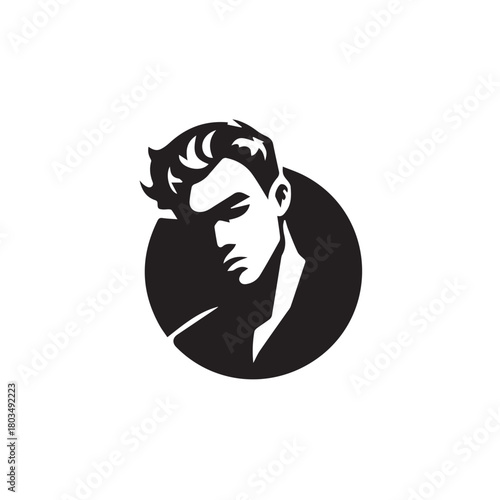 Black and White Handsome Man Illustration in Clean Vector Line Art Style on Minimal Background