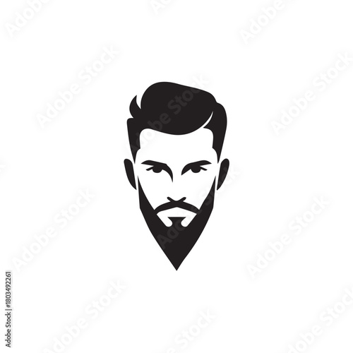 Black and White Handsome Man Illustration in Clean Vector Line Art Style on Minimal Background