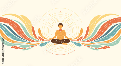 Find Inner Peace with Vibrant Yoga Illustration: Meditation and Mindfulness Art for Wellness Retreats and Holistic Health Practices, Centered Lifestyle