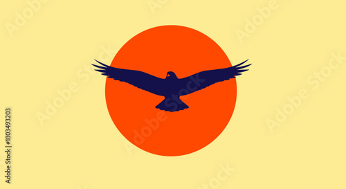Majestic eagle soars before radiant sunset, a symbol of freedom and power, perfect for nature enthusiasts and inspirational designs with bold simplicity