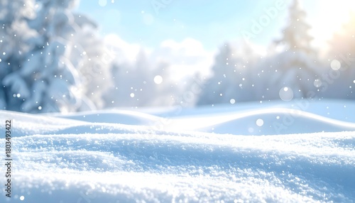 Fototapeta Naklejka Na Ścianę i Meble -  Bright, clear winter day landscape with white snow, blue sky, and a beautiful forest of trees