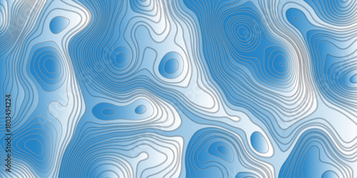Abstract topographic contour pattern with smooth flowing lines,layered blue and white gradients, organic terrain shapes, modern minimal style, perfect for backgrounds,mapping themes,and graphic design
