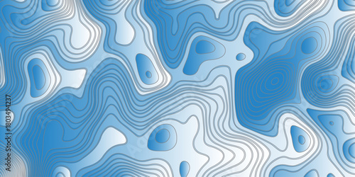 Abstract topographic contour pattern with smooth flowing lines,layered blue and white gradients, organic terrain shapes, modern minimal style, perfect for backgrounds,mapping themes,and graphic design