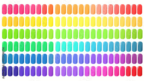 A grid of 7 rows and 25 columns of glossy rounded rectangles in a vibrant rainbow color gradient