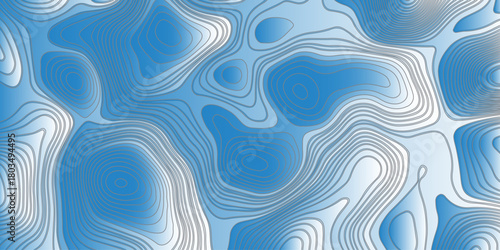 Abstract topographic contour pattern with smooth flowing lines,layered blue and white gradients, organic terrain shapes, modern minimal style, perfect for backgrounds,mapping themes,and graphic design