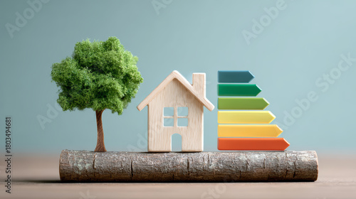 Energy efficiency eco home wooden house rating scale sustainability green living renewable efficiency class conservation environment calm