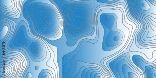 Abstract topographic contour pattern with smooth flowing lines,layered blue and white gradients, organic terrain shapes, modern minimal style, perfect for backgrounds,mapping themes,and graphic design