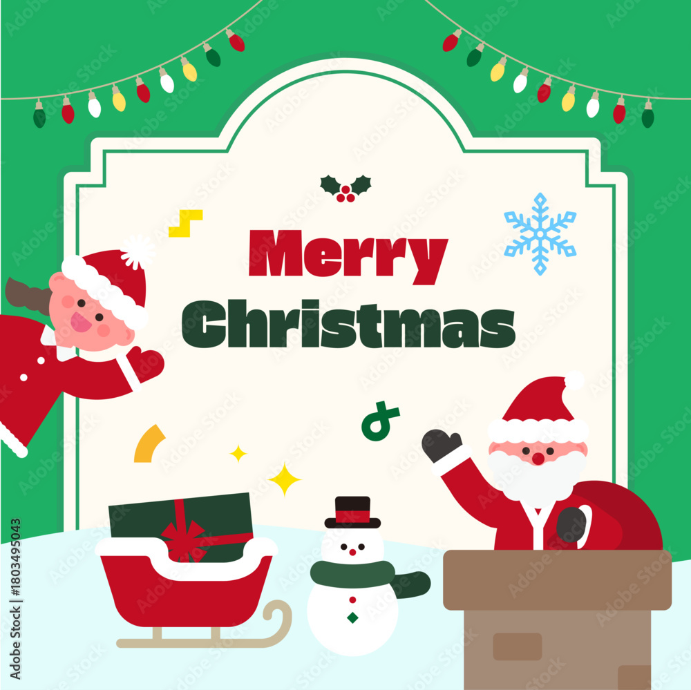 Naklejka premium 크리마스 산타, 산타 복장을 입은 어린이 벡터 일러스트레이션