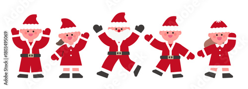 크리마스 산타, 산타 복장을 입은 어린이들 벡터 일러스트레이션
