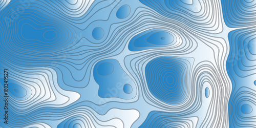 Abstract topographic contour pattern with smooth flowing lines,layered blue and white gradients, organic terrain shapes, modern minimal style, perfect for backgrounds,mapping themes,and graphic design