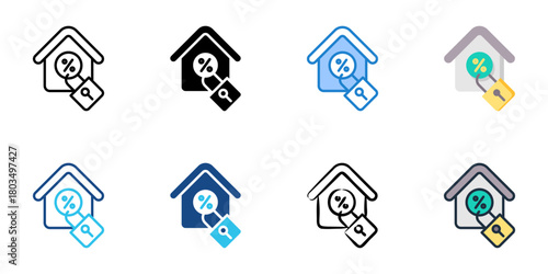 Fixed rate mortgage icon set multiple style collection 
